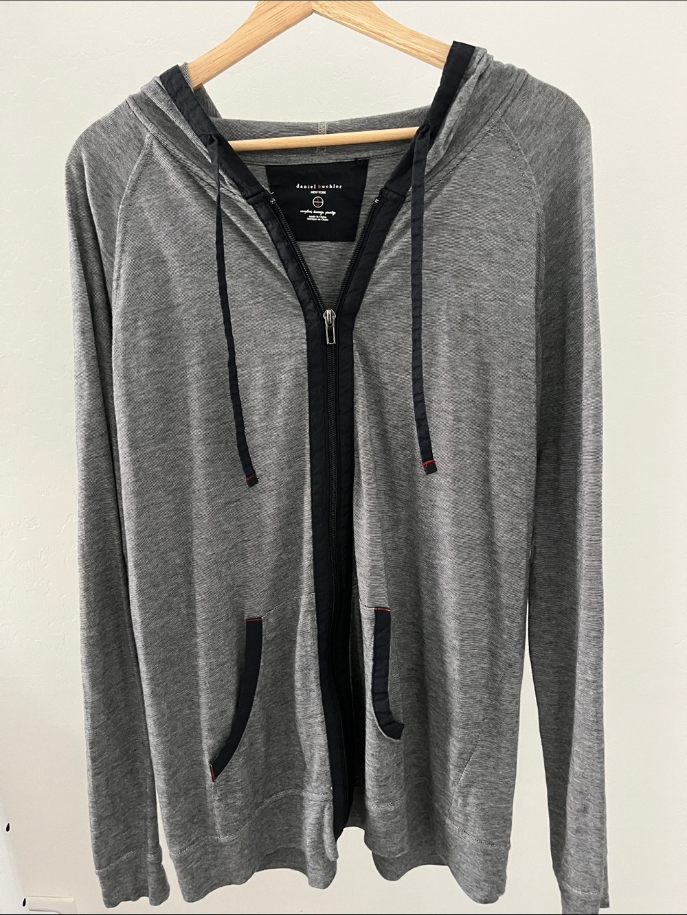 Daniel Buchler New York Men's Black Stripe  Zip-Up Hoodie Sweater Large